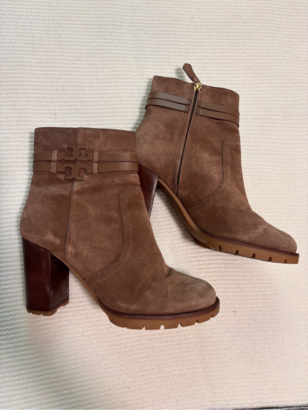 TORY BURCH Brown Suede Block Heel Ankle Boots